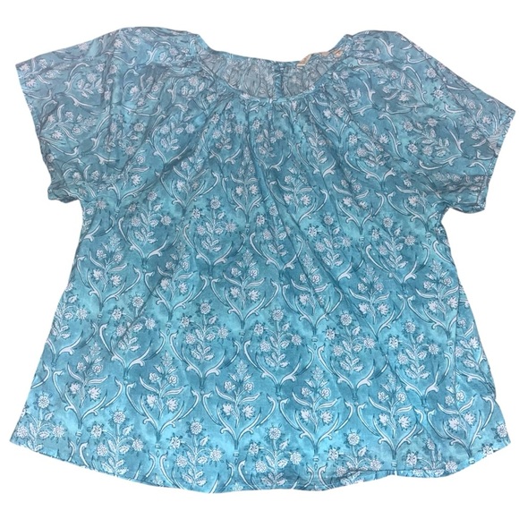 Soft Surroundings Casafina Pullover Blue & White Short Sleeved Top - Picture 2 of 4